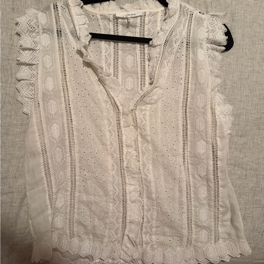 Frame White Eyelet Lace Sleeveless Top